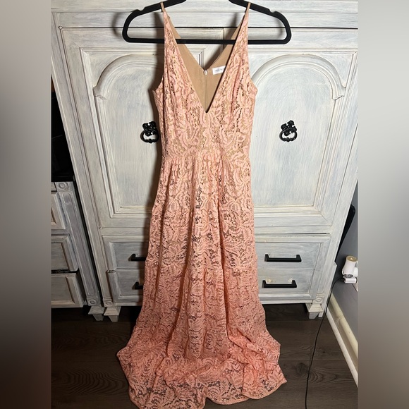 Dress The Population Melina Lace Maxi Gown Rose Petal Plunge Cocktail Formal - Picture 4 of 12